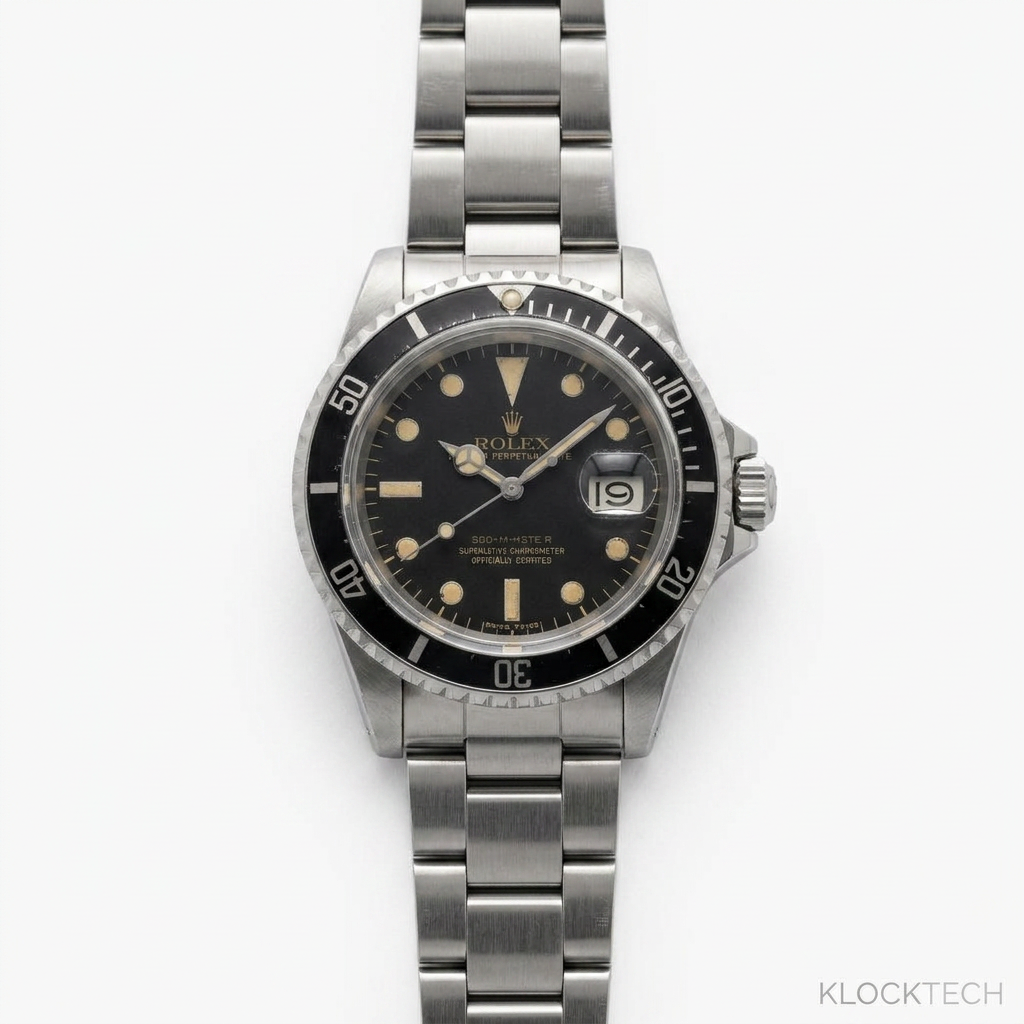 Steel dive watch on a clean white background after KLOCKTECH editing